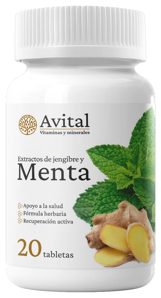 Avital Capsules, frasco de 20 cápsulas con extractos de jengibre y menta